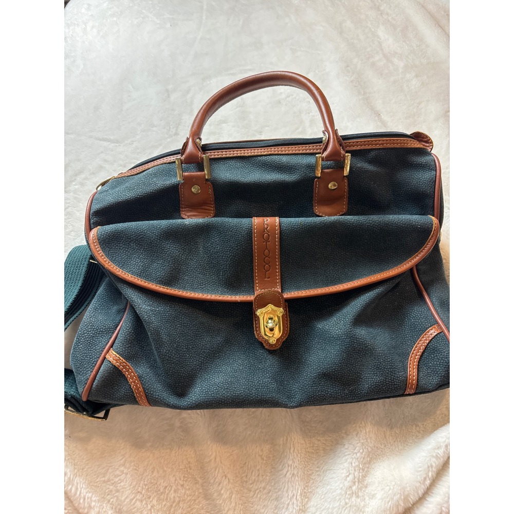 Protocol Vintage Duffel Bag Forest Green Brown Trim Travel Weekend Carry On Bag